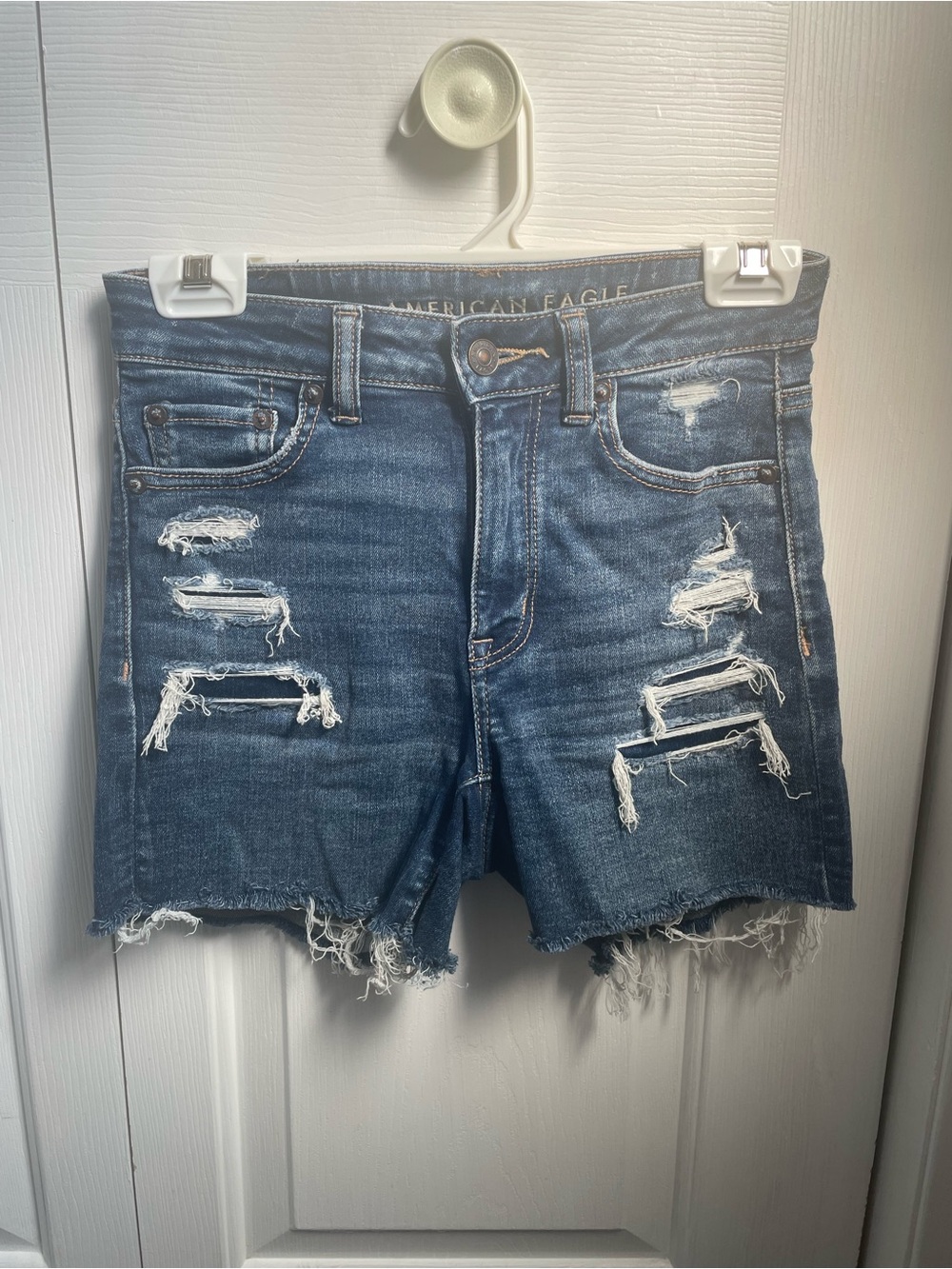 American Eagle Outfitters Distressed Dark Blue Jean Shorts - Size 0